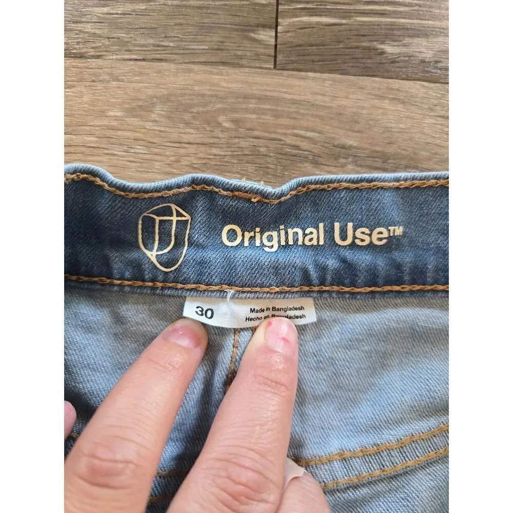 Original Use Skinny Jean Shorts Size 30 Light Wash Raw Hem Stretch Denim Y2K
